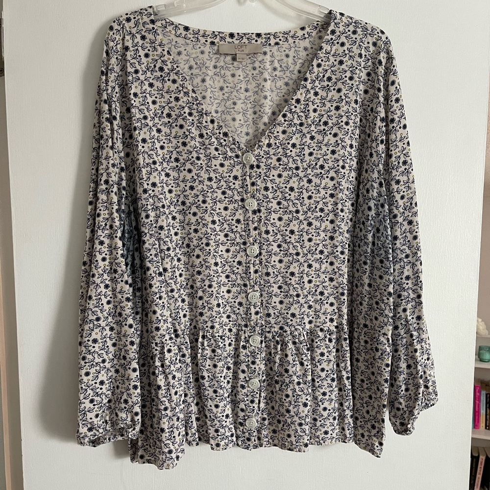 Loft long sleeve floral peplum blouse